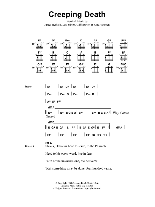 Metallica Creeping Death Sheet Music Notes & Chords for Bass Guitar Tab - Download or Print PDF