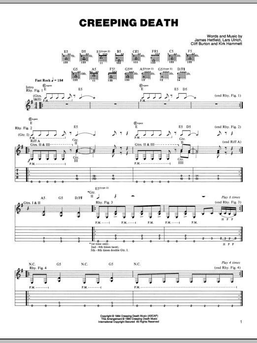 Metallica Creeping Death sheet music notes and chords. Download Printable PDF.