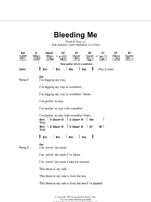 Metallica Cure Sheet Music Notes & Chords for Lyrics & Chords - Download or Print PDF