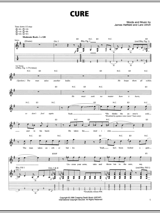 Metallica Cure Sheet Music Notes & Chords for Lyrics & Chords - Download or Print PDF