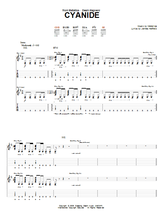 Metallica Cyanide Sheet Music Notes & Chords for Easy Guitar Tab - Download or Print PDF