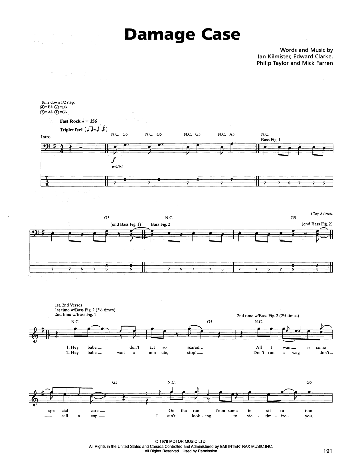 Metallica Damage Case Sheet Music Notes & Chords for Bass Guitar Tab - Download or Print PDF