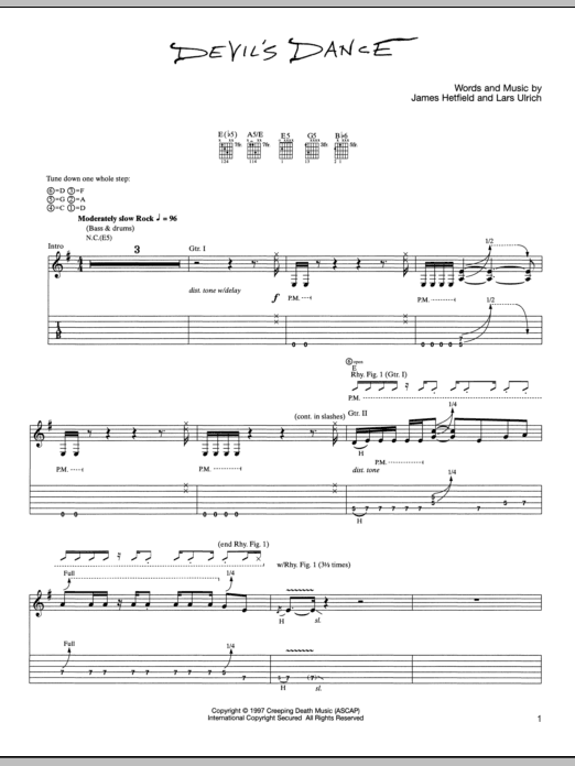 Metallica Devil's Dance Sheet Music Notes & Chords for Lyrics & Chords - Download or Print PDF