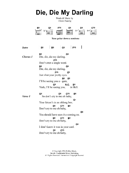 Metallica Die, Die My Darling Sheet Music Notes & Chords for Lyrics & Chords - Download or Print PDF