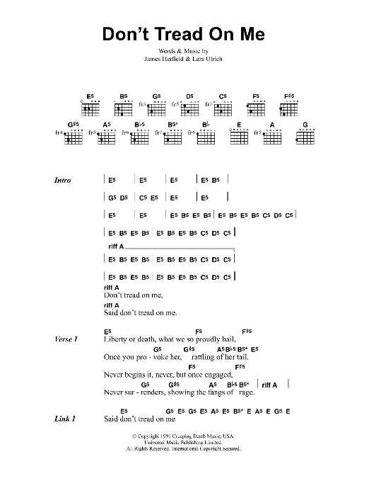 Metallica Don't Tread On Me Sheet Music Notes & Chords for Lyrics & Chords - Download or Print PDF