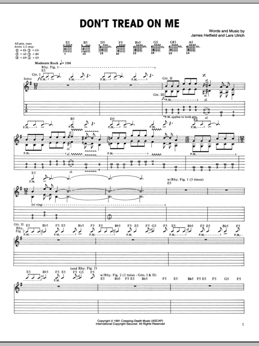 Metallica Don't Tread On Me Sheet Music Notes & Chords for Guitar Tab - Download or Print PDF