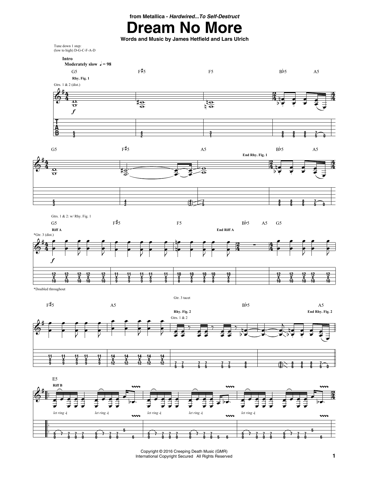 Metallica Dream No More Sheet Music Notes & Chords for Guitar Tab - Download or Print PDF