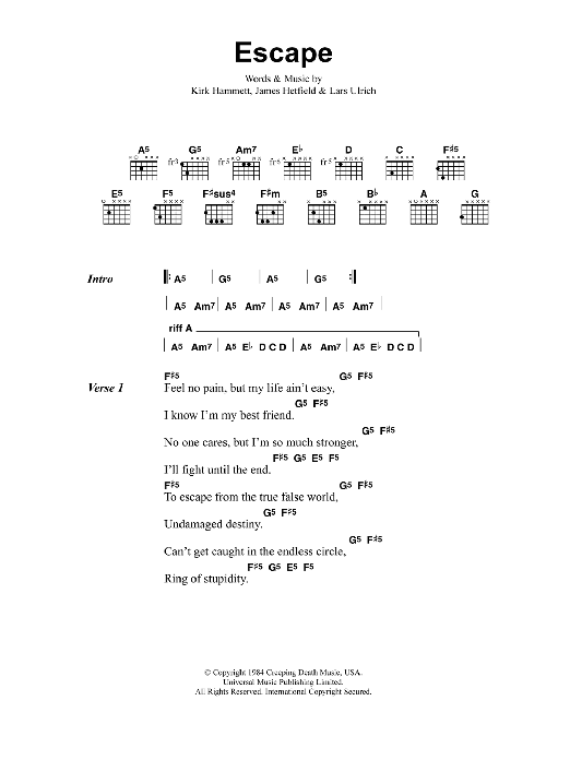 Metallica Escape Sheet Music Notes & Chords for Bass Guitar Tab - Download or Print PDF