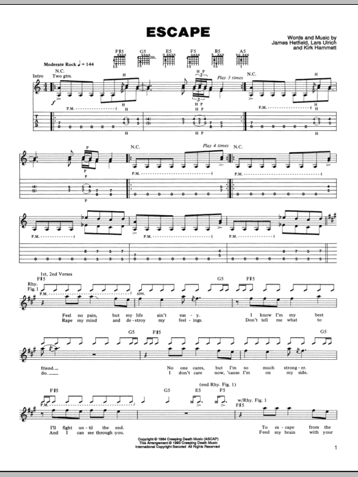 Metallica Escape Sheet Music Notes & Chords for Guitar Tab - Download or Print PDF