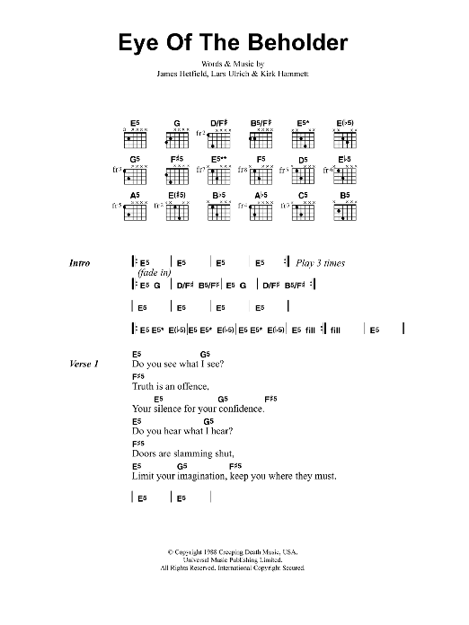 Metallica Eye Of The Beholder Sheet Music Notes & Chords for Bass Guitar Tab - Download or Print PDF