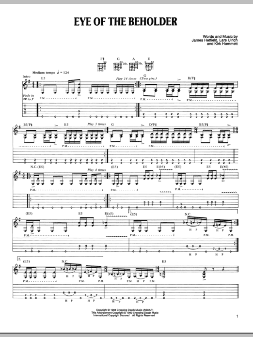 Metallica Eye Of The Beholder Sheet Music Notes & Chords for Bass Guitar Tab - Download or Print PDF