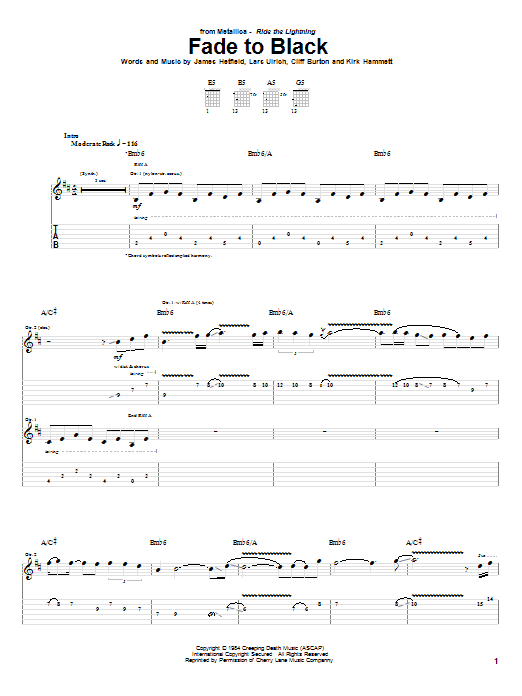 Metallica Fade To Black Sheet Music Notes & Chords for Bass Guitar Tab - Download or Print PDF