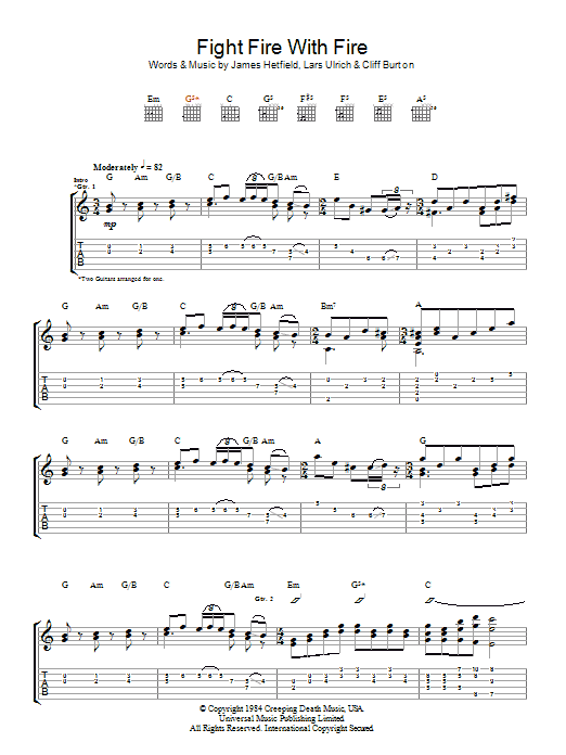 Metallica Fight Fire With Fire Sheet Music Notes & Chords for Guitar Tab - Download or Print PDF