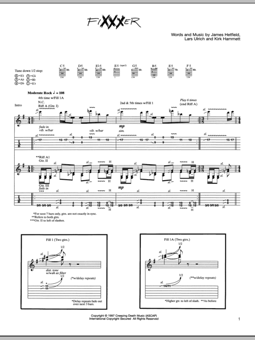 Metallica Fixxxer Sheet Music Notes & Chords for Lyrics & Chords - Download or Print PDF