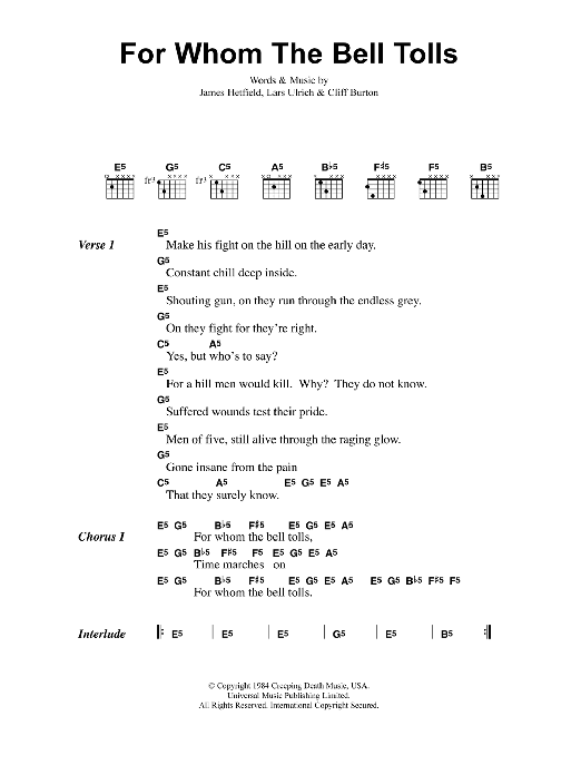 Metallica For Whom The Bell Tolls Sheet Music Notes & Chords for Ukulele - Download or Print PDF