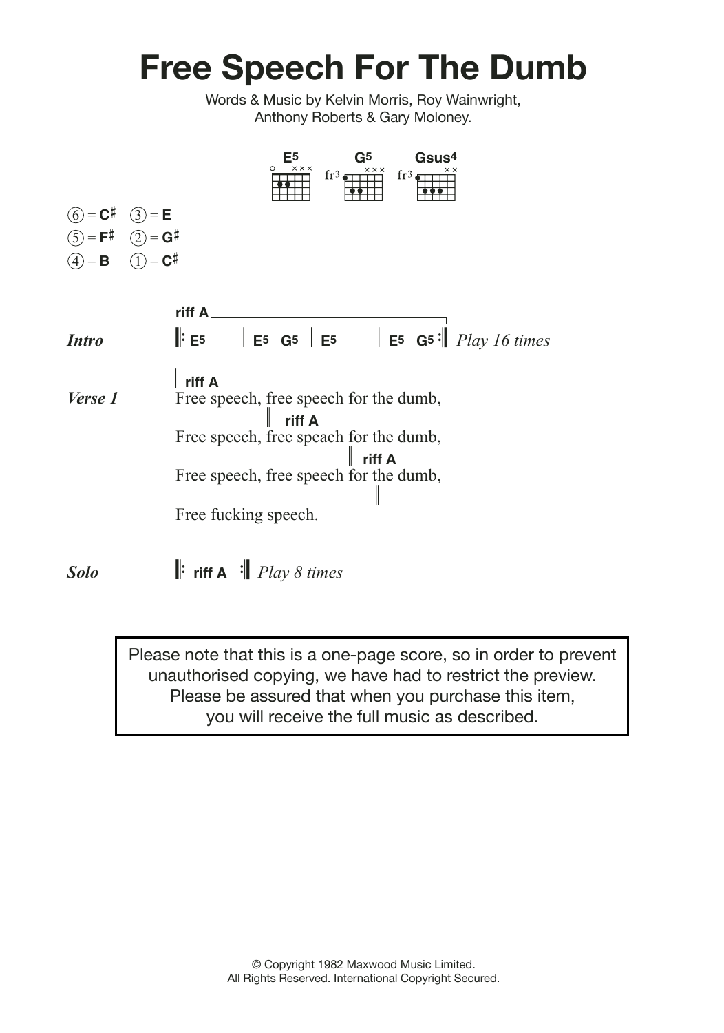 Metallica Free Speech For The Dumb Sheet Music Notes & Chords for Lyrics & Chords - Download or Print PDF