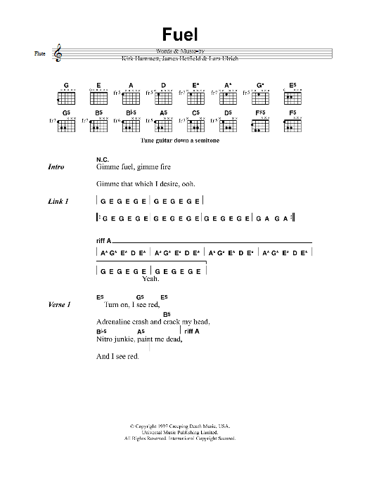 Metallica Fuel Sheet Music Notes & Chords for Guitar Tab Play-Along - Download or Print PDF