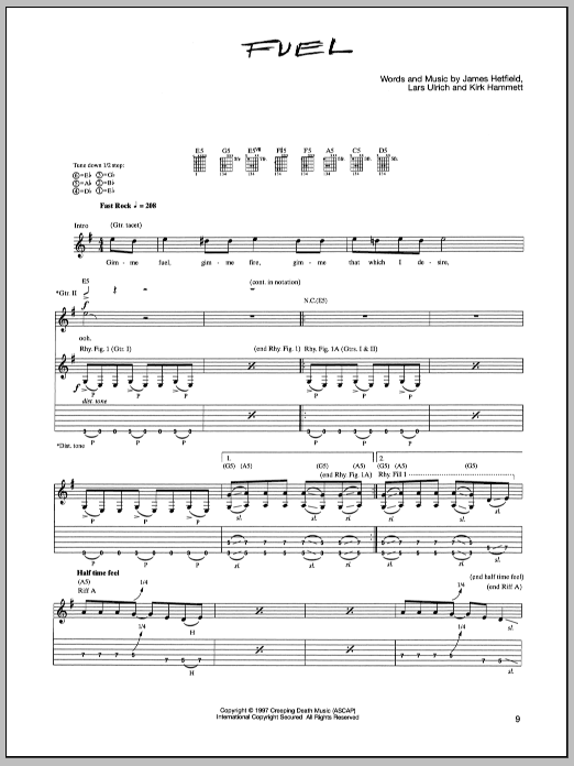 Metallica Fuel Sheet Music Notes & Chords for Guitar Tab - Download or Print PDF