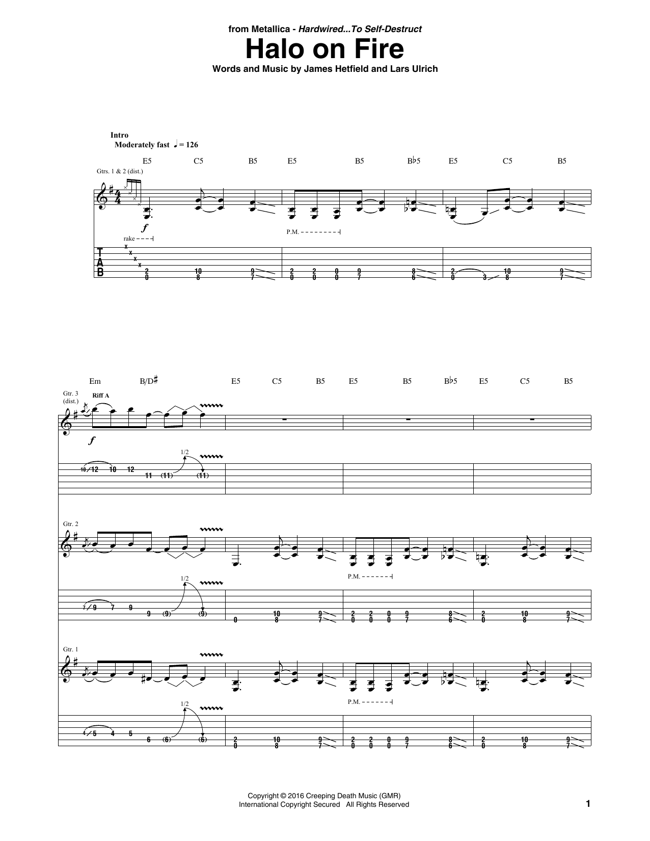 Metallica Halo On Fire Sheet Music Notes & Chords for Guitar Tab - Download or Print PDF