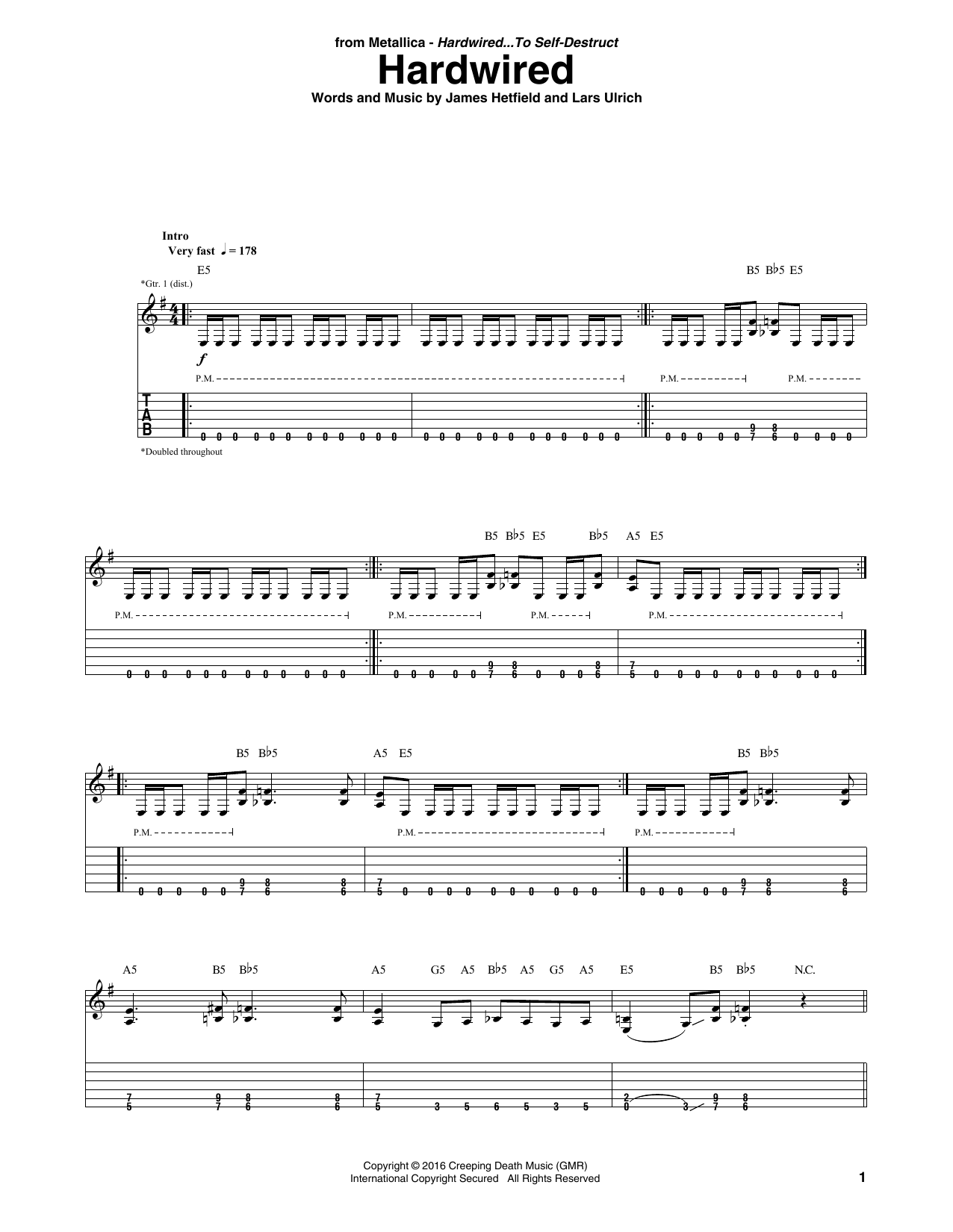 Metallica Hardwired Sheet Music Notes & Chords for Guitar Tab - Download or Print PDF