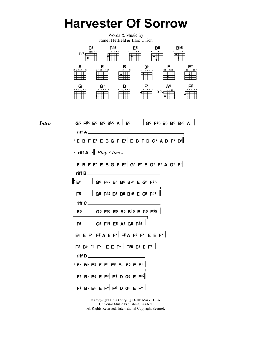 Metallica Harvester Of Sorrow Sheet Music Notes & Chords for Bass Guitar Tab - Download or Print PDF