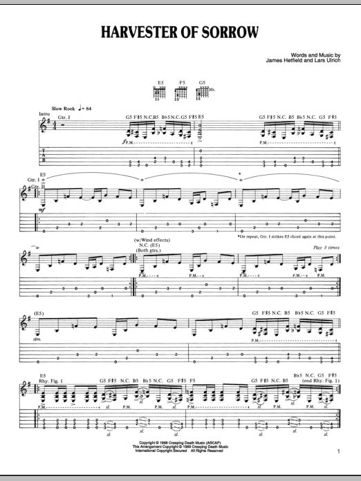 Metallica Harvester Of Sorrow Sheet Music Notes & Chords for Lyrics & Chords - Download or Print PDF
