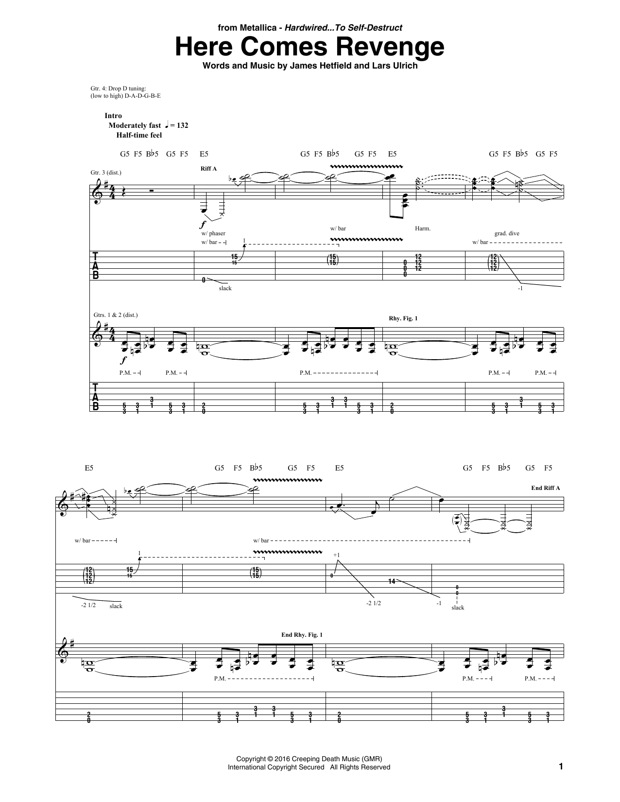 Metallica Here Comes Revenge Sheet Music Notes & Chords for Guitar Tab - Download or Print PDF