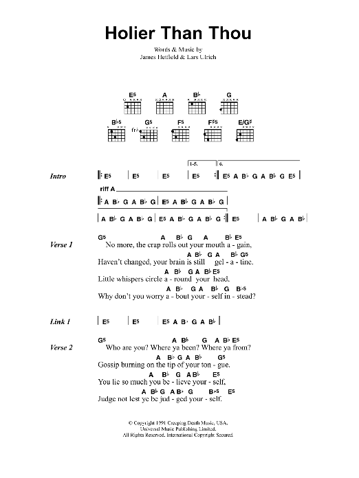 Metallica Holier Than Thou Sheet Music Notes & Chords for Bass Guitar Tab - Download or Print PDF