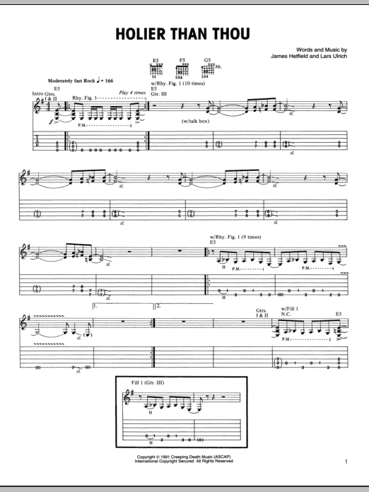 Metallica Holier Than Thou Sheet Music Notes & Chords for Lyrics & Chords - Download or Print PDF