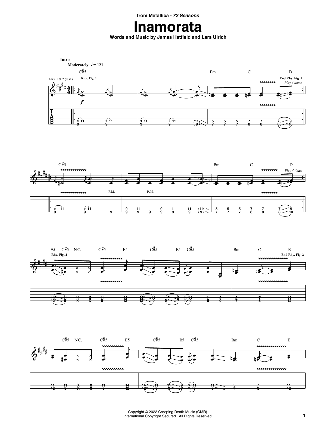 Metallica Inamorata Sheet Music Notes & Chords for Guitar Tab - Download or Print PDF