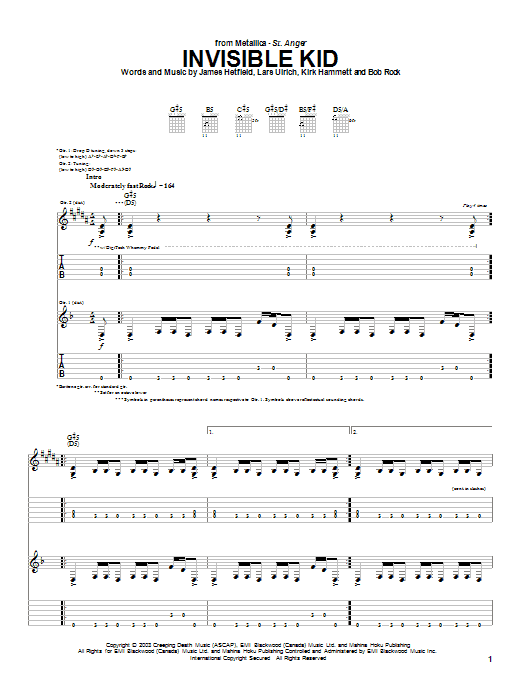 Metallica Invisible Kid Sheet Music Notes & Chords for Lyrics & Chords - Download or Print PDF