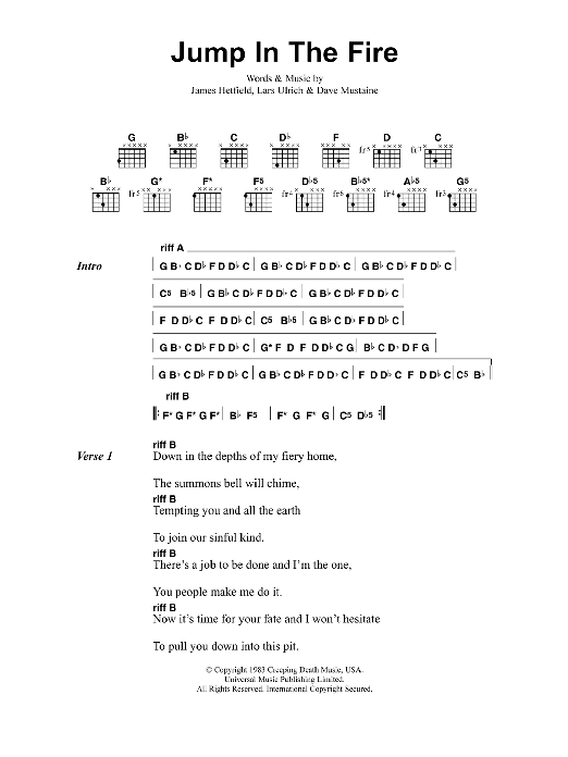 Metallica Jump In The Fire Sheet Music Notes & Chords for Ukulele - Download or Print PDF