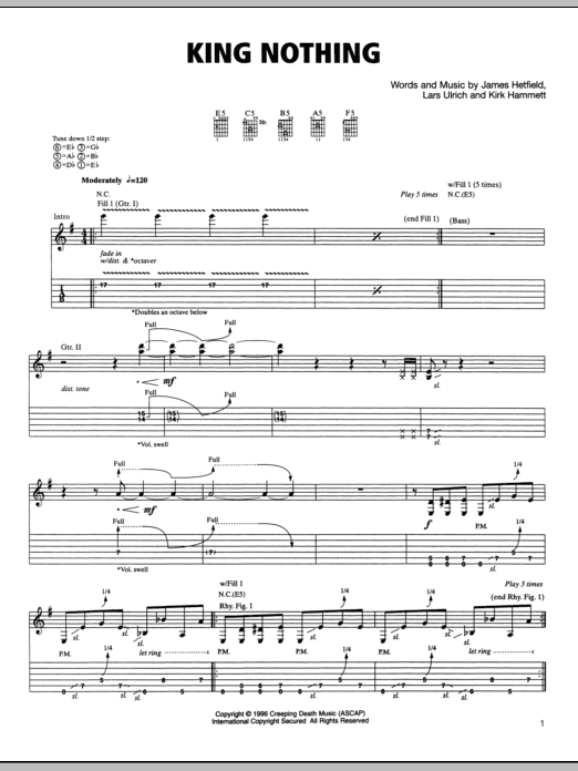 Metallica King Nothing Sheet Music Notes & Chords for Lyrics & Chords - Download or Print PDF