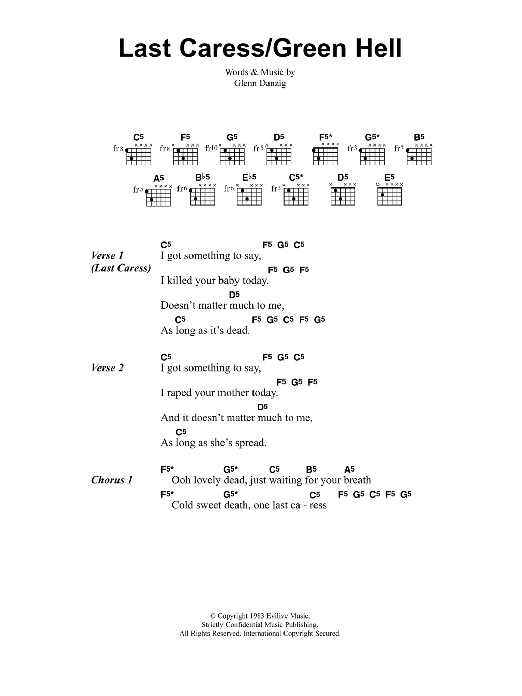 Metallica Last Caress/Green Hell Sheet Music Notes & Chords for Lyrics & Chords - Download or Print PDF