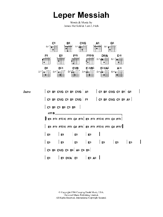 Metallica Leper Messiah Sheet Music Notes & Chords for Lyrics & Chords - Download or Print PDF