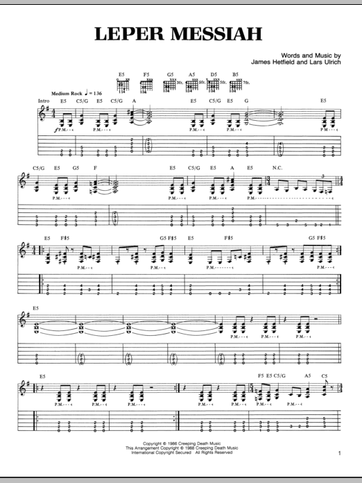 Metallica Leper Messiah Sheet Music Notes & Chords for Lyrics & Chords - Download or Print PDF
