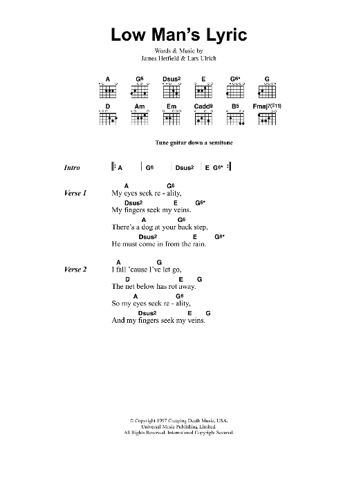 Metallica Low Man's Lyric Sheet Music Notes & Chords for Bass Guitar Tab - Download or Print PDF