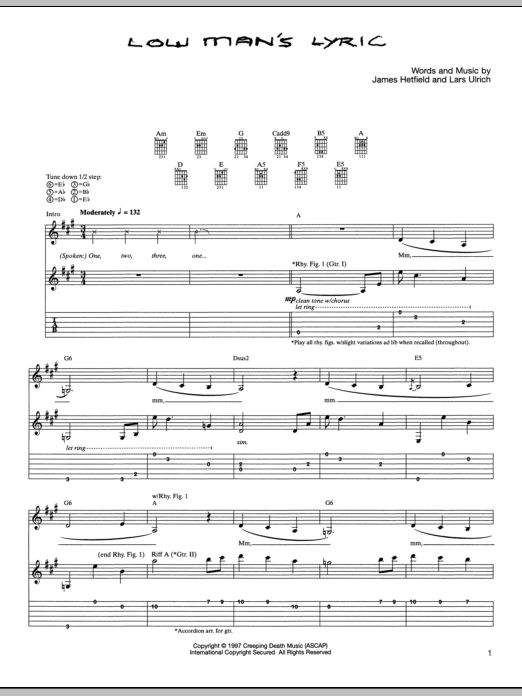 Metallica Low Man's Lyric Sheet Music Notes & Chords for Lyrics & Chords - Download or Print PDF