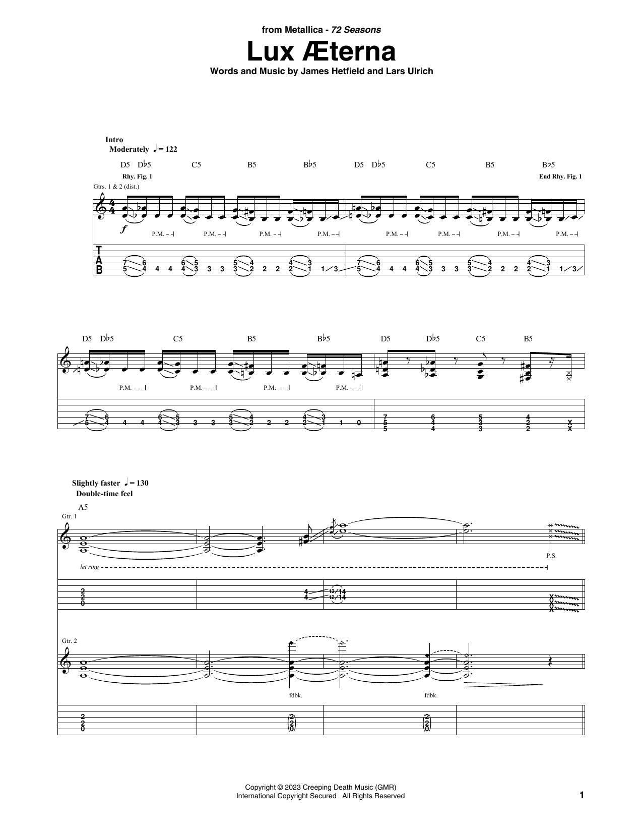 Metallica Lux Æterna Sheet Music Notes & Chords for Guitar Tab - Download or Print PDF