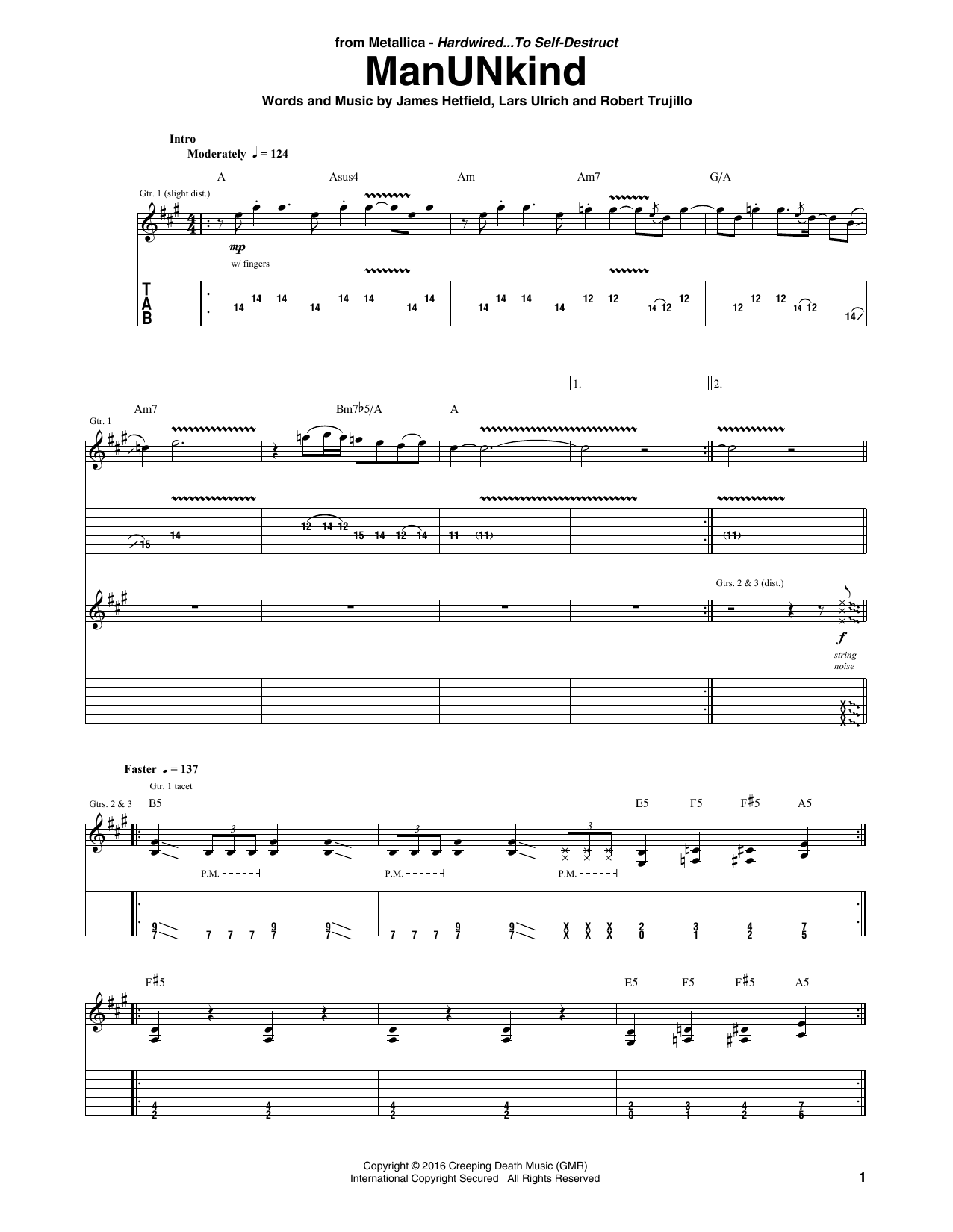 Metallica ManUNkind Sheet Music Notes & Chords for Guitar Tab - Download or Print PDF