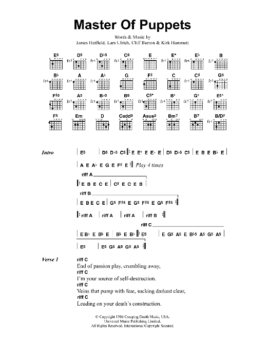 Metallica Master Of Puppets Sheet Music Notes & Chords for Ukulele - Download or Print PDF