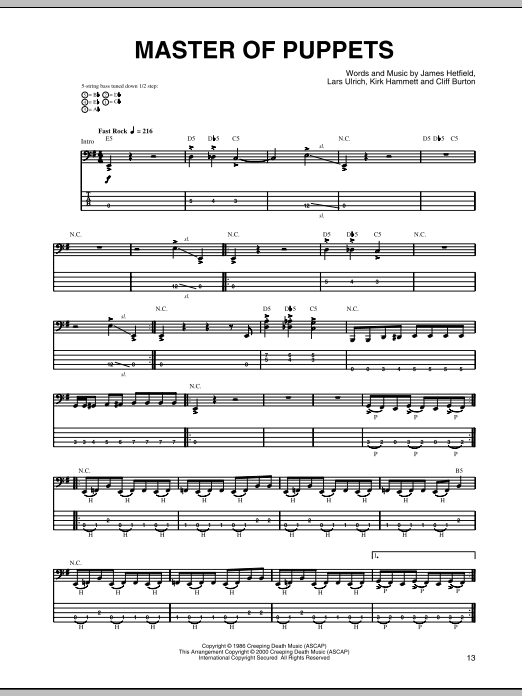 Metallica Master Of Puppets Sheet Music Notes & Chords for Guitar Tab - Download or Print PDF