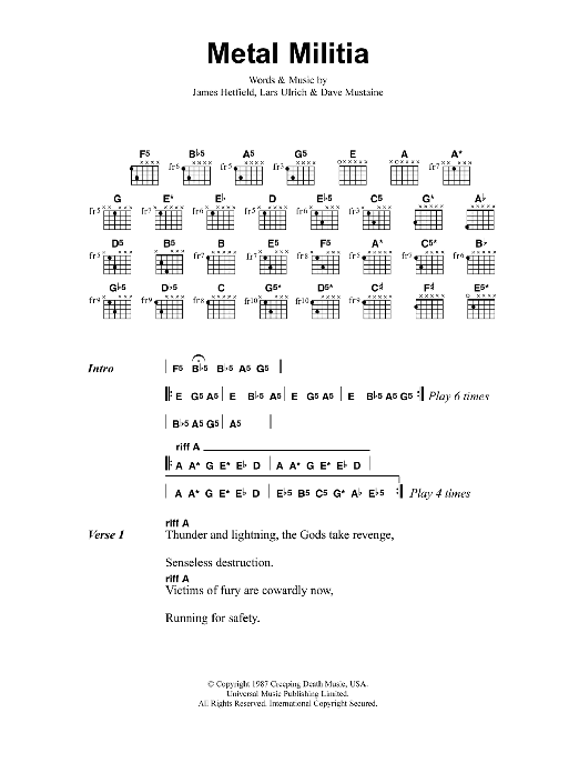 Metallica Metal Militia Sheet Music Notes & Chords for Bass Guitar Tab - Download or Print PDF