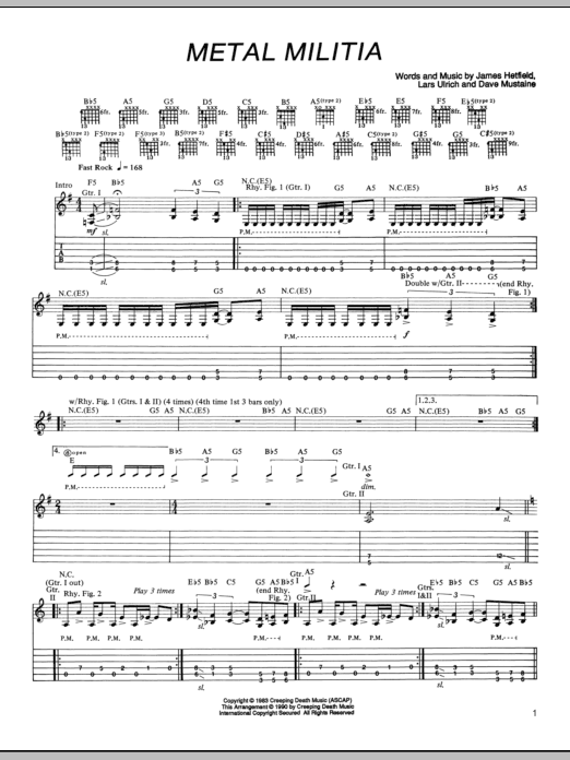 Metallica Metal Militia Sheet Music Notes & Chords for Lyrics & Chords - Download or Print PDF