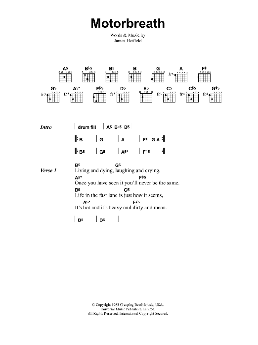 Metallica Motorbreath Sheet Music Notes & Chords for Bass Guitar Tab - Download or Print PDF