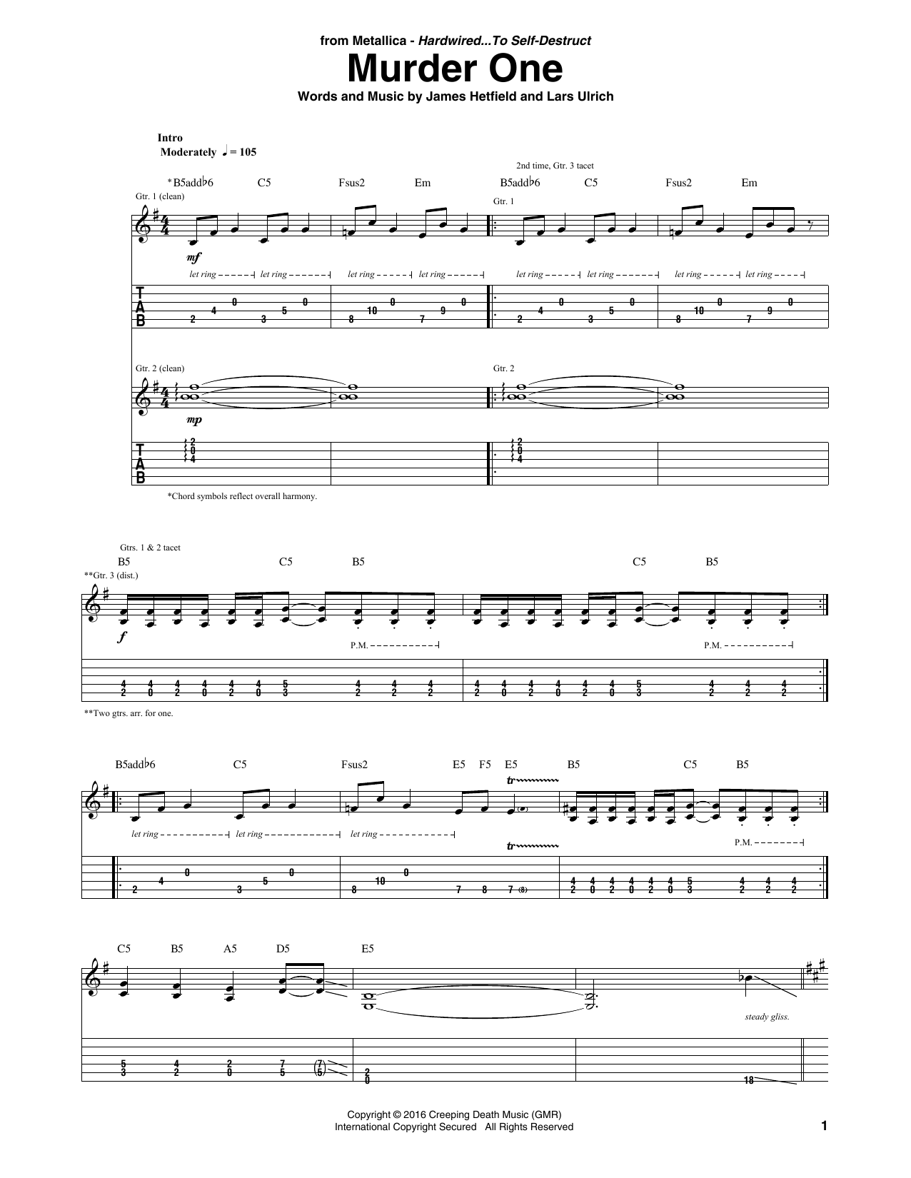 Metallica Murder One Sheet Music Notes & Chords for Guitar Tab - Download or Print PDF