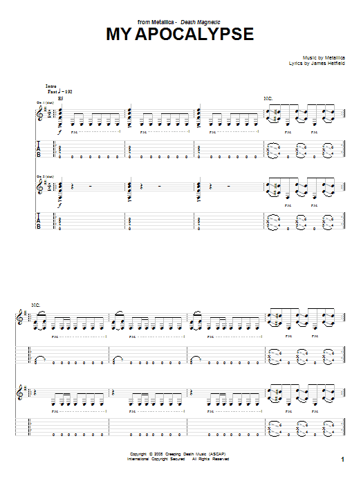 Metallica My Apocalypse Sheet Music Notes & Chords for Bass Guitar Tab - Download or Print PDF