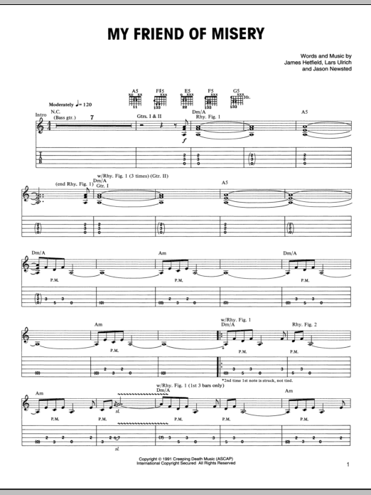 Metallica My Friend Of Misery Sheet Music Notes & Chords for Bass Guitar Tab - Download or Print PDF
