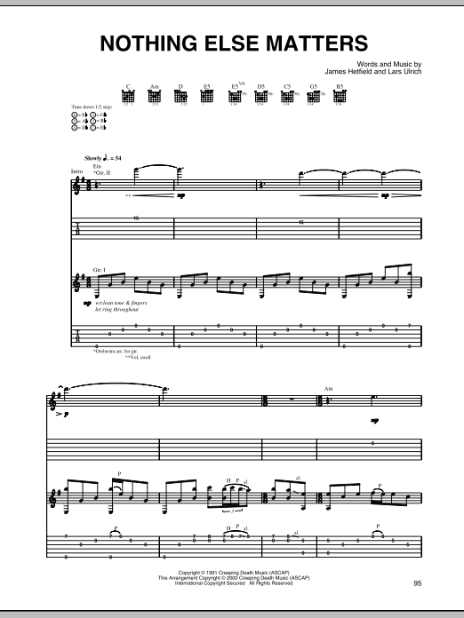 Metallica Nothing Else Matters Sheet Music Notes & Chords for Guitar Tab - Download or Print PDF