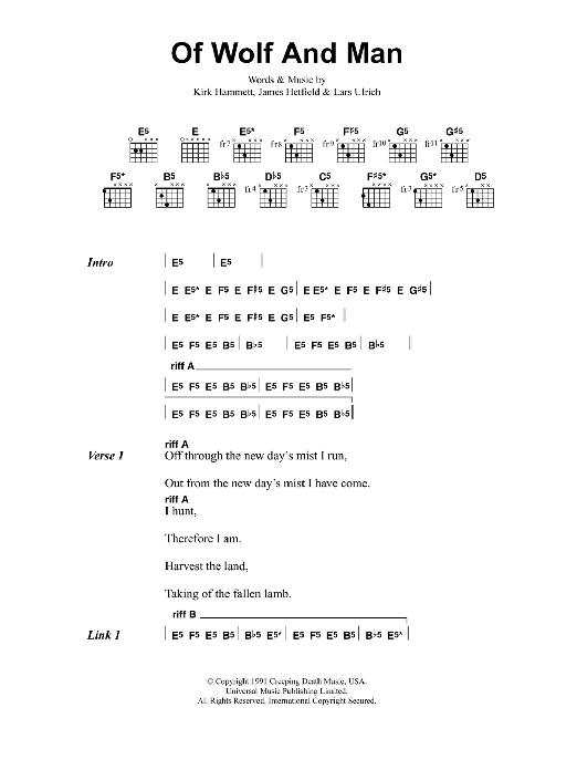 Metallica Of Wolf And Man Sheet Music Notes & Chords for Bass Guitar Tab - Download or Print PDF